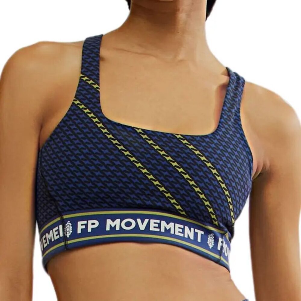 NWT Free People Logo Never Better Square Neck Sports Bra In Blue
